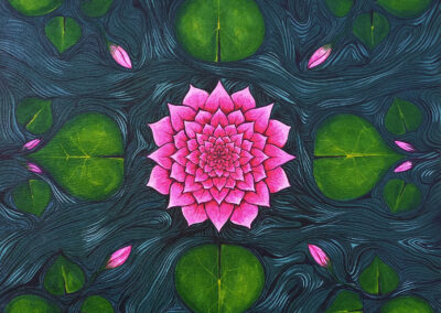 A Surreal work of a lotus flower. It is a transformation of lotus flower into unfamiliar and fantastical forms, blurring the boundaries between reality and imagination."